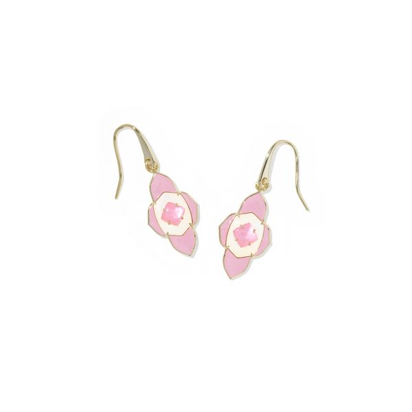 Yellow Gold Plated Pink Mix Abbie Medallion Small Drop Earrings Meigs Jewelry Tahlequah, OK