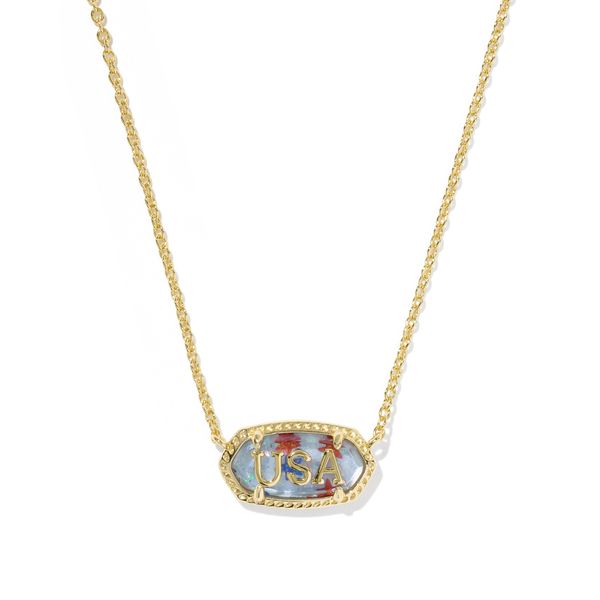 Yellow Gold Red, White, Blue USA Pendant Necklace Meigs Jewelry Tahlequah, OK