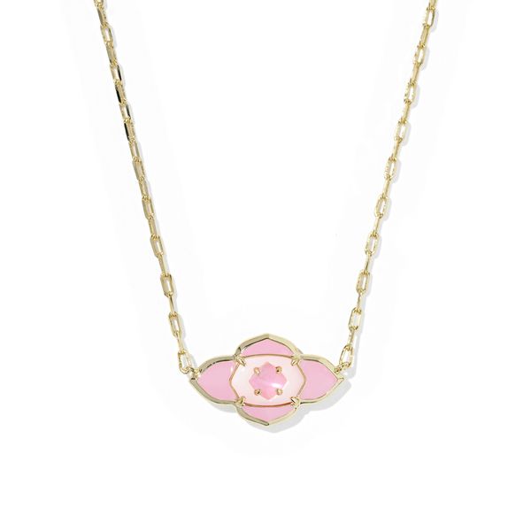 Yellow Gold Plated Pink Mix Abbie Medallion Pendant Necklace Meigs Jewelry Tahlequah, OK