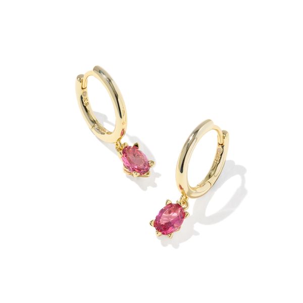Yellow Gold Plated Pink Crystal Cailin Huggie Earrings Meigs Jewelry Tahlequah, OK