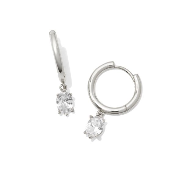Rhodium White Crystal Cailin Huggie Earrings Meigs Jewelry Tahlequah, OK