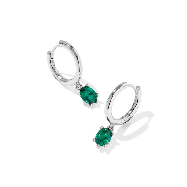 Rhodium Teal Green Crystal Cailin Huggie Earrings Meigs Jewelry Tahlequah, OK