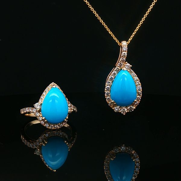 14KY .57DTW/3.25TURQ HALO RING Image 3 Meigs Jewelry Tahlequah, OK