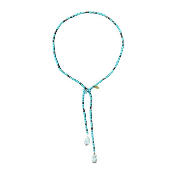 AT EASE TURQUOISE & PEARL LARIAT NECKLACE Meigs Jewelry Tahlequah, OK