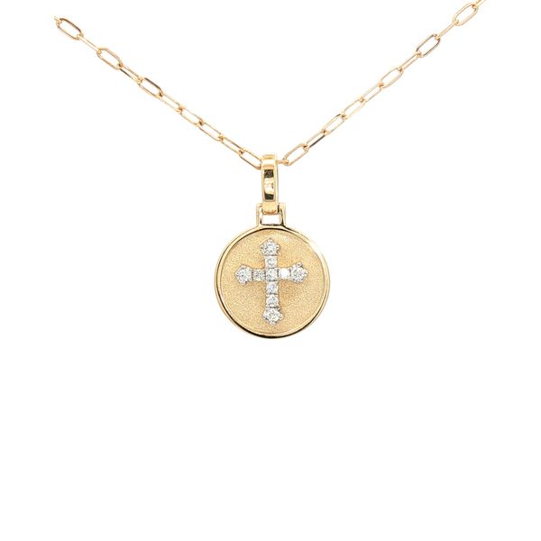14KY .06CTW MINI HAPPY CROSS SAT/POL NECKLACE Meigs Jewelry Tahlequah, OK