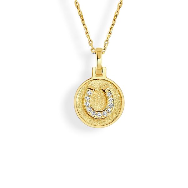 14KY .04CTW MINI HAPPY HORSESHOE PENDANT NECKLACE Meigs Jewelry Tahlequah, OK