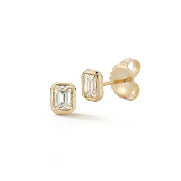 14KY .50CTW EMERALD CUT FLAT RIM BEZEL STUDS Meigs Jewelry Tahlequah, OK