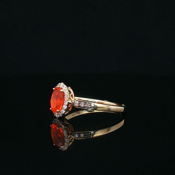 14KY .20DTW/.35FIRE OPAL OV DIA HALO RING Image 2 Meigs Jewelry Tahlequah, OK