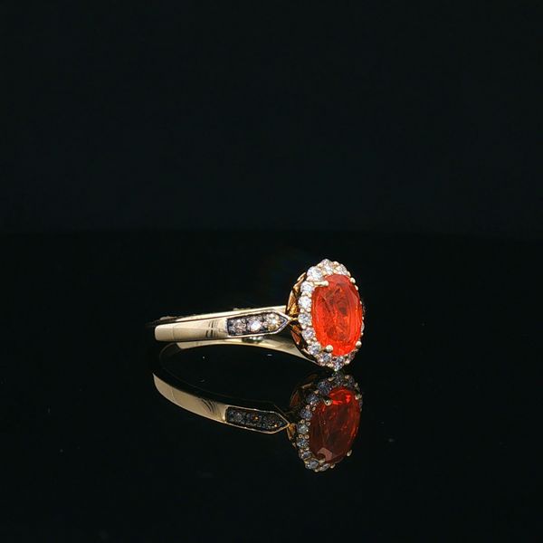 14KY .20DTW/.35FIRE OPAL OV DIA HALO RING Image 3 Meigs Jewelry Tahlequah, OK