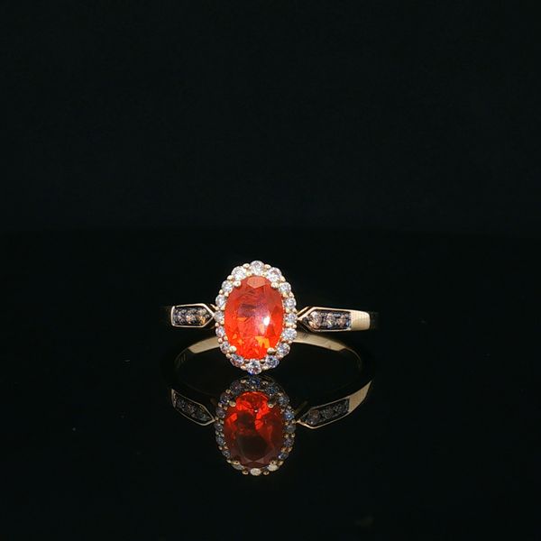 14KY .20DTW/.35FIRE OPAL OV DIA HALO RING Image 4 Meigs Jewelry Tahlequah, OK