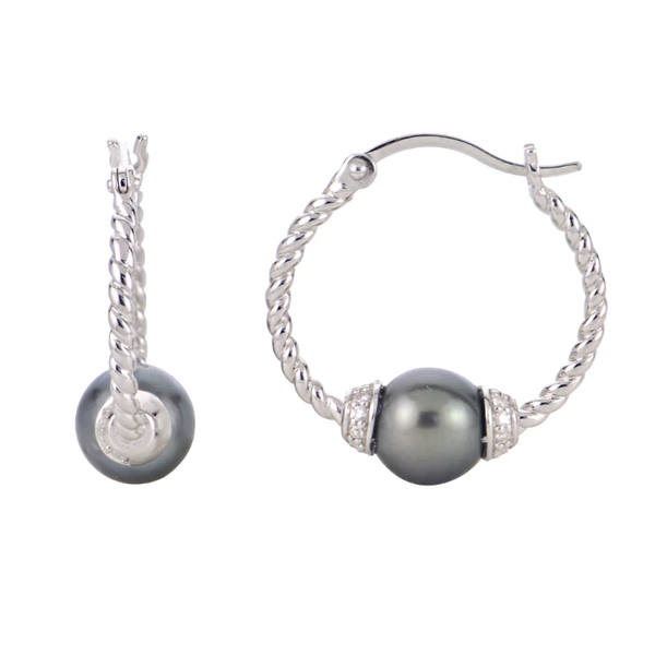 SS .08DTW/8MM TAHITIAN CULTURED PEARL TWISTED HOOP EARRINGS Meigs Jewelry Tahlequah, OK