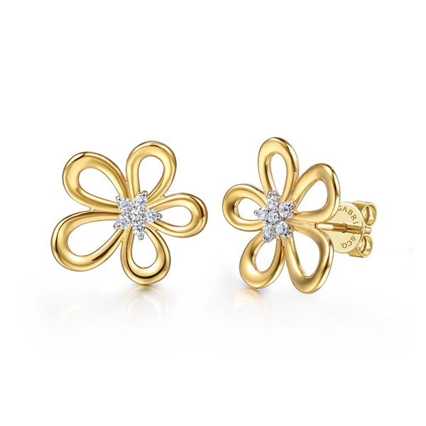 14K White Yellow Gold Diamond Floral Stud Earrings Meigs Jewelry Tahlequah, OK