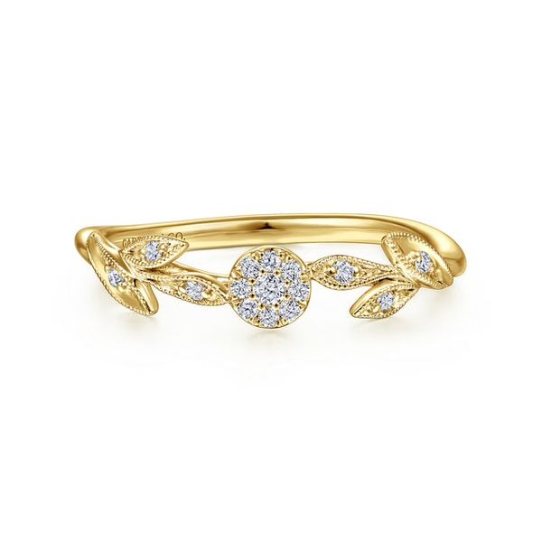 14K Yellow Gold Floral Diamond Stackable Promise Ring Meigs Jewelry Tahlequah, OK