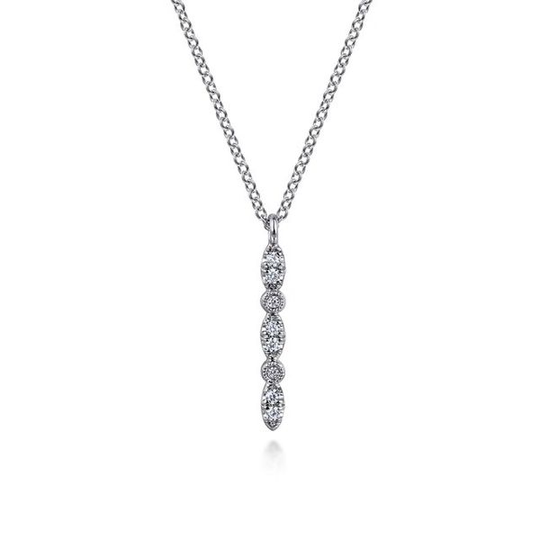 14K White Gold Vertical Diamond Bar Necklace 0.07ct Meigs Jewelry Tahlequah, OK
