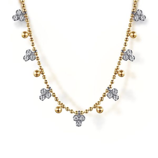 14K Two Tone Bujukan Beaded Diamond Droplet Necklace Meigs Jewelry Tahlequah, OK