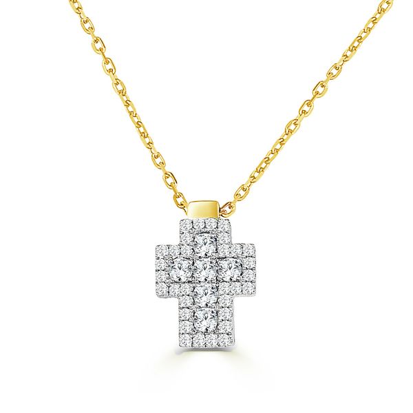 14KTT .26CTW SMALL CROSS W/HALO DIA NECKLACE Meigs Jewelry Tahlequah, OK