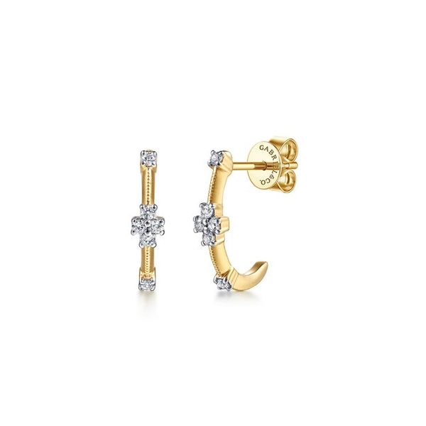 14K Yellow Gold White Sapphire J Hoop Earrings Meigs Jewelry Tahlequah, OK
