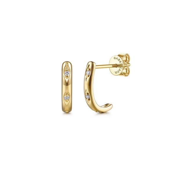 14K Yellow Gold Diamond Marquise J Hoop Earrings Meigs Jewelry Tahlequah, OK