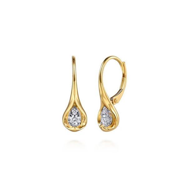 14K Two Tone Gold Diamond Pear Leverback Earrings Meigs Jewelry Tahlequah, OK