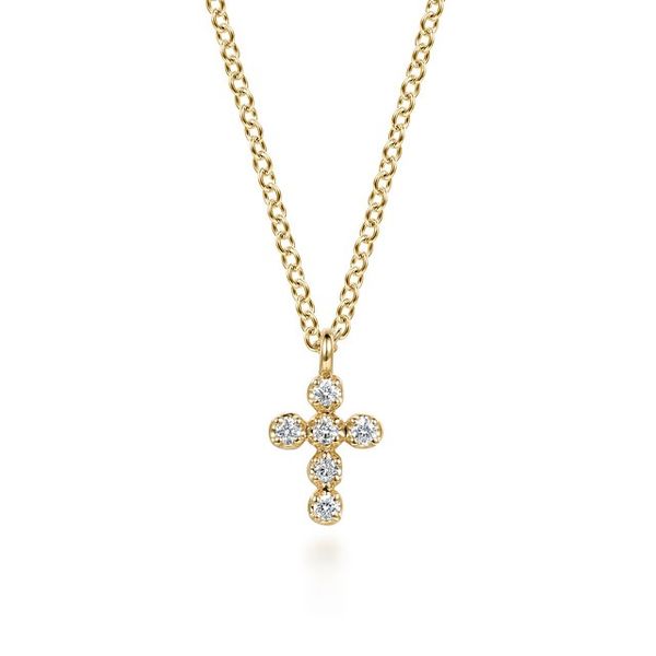 14K Yellow Gold Diamond Cross Pendant Necklace Meigs Jewelry Tahlequah, OK