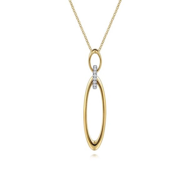 14K White Yellow Gold Diamond and Oval Link Pendant Necklace Meigs Jewelry Tahlequah, OK