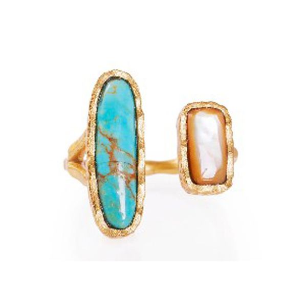 DECO TWIN STONE RING TURQUOISE/PEARL Meigs Jewelry Tahlequah, OK