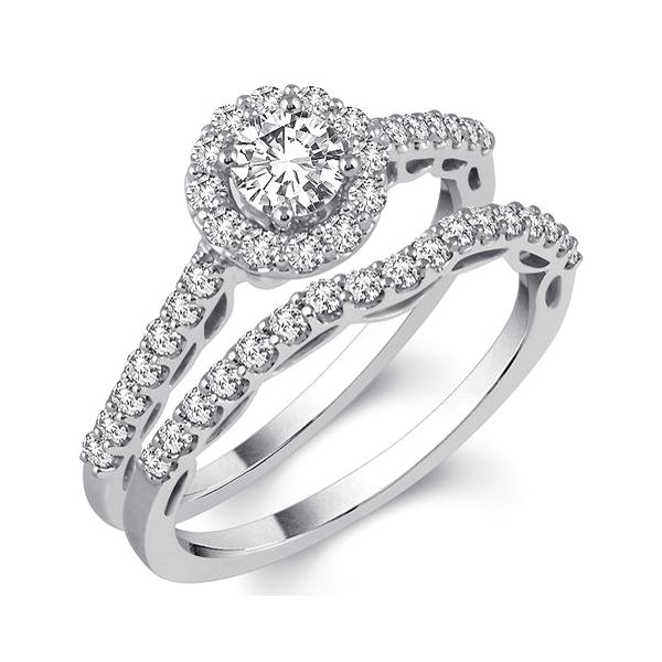 Round Halo Diamond Wedding Set Meigs Jewelry Tahlequah, OK