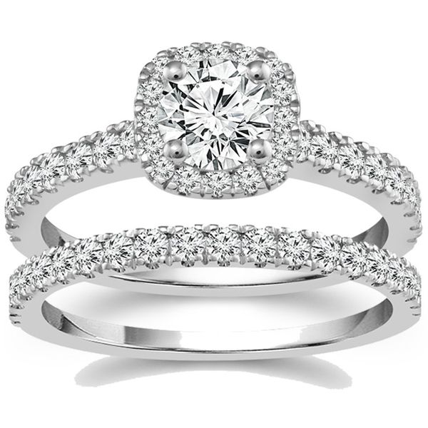 Cushion Halo Diamond Wedding Set Meigs Jewelry Tahlequah, OK