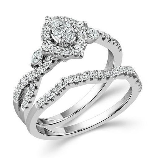 Oval Diamond with Halo Wedding Set Meigs Jewelry Tahlequah, OK