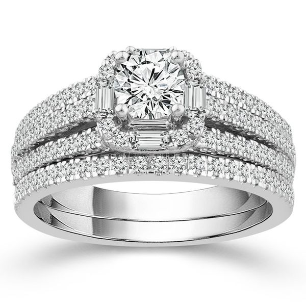 Round Multi Row Diamond Halo Wedding Set Meigs Jewelry Tahlequah, OK