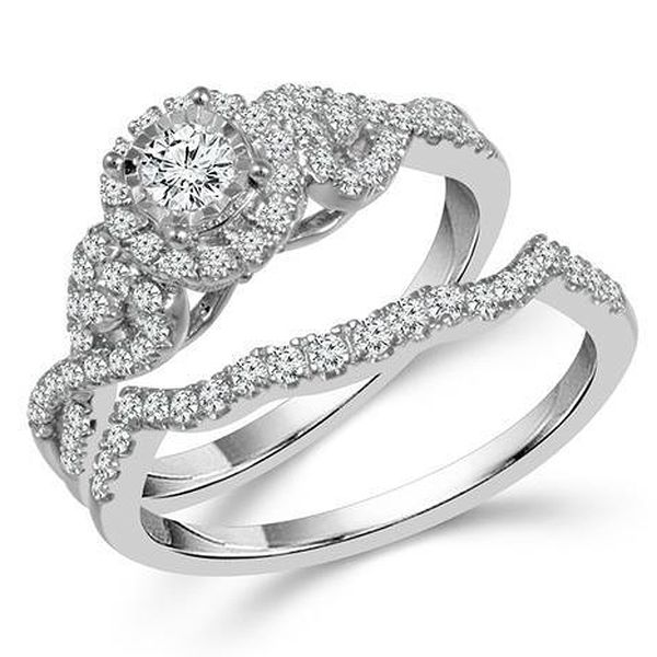 Round Halo Diamond Wedding Set Meigs Jewelry Tahlequah, OK