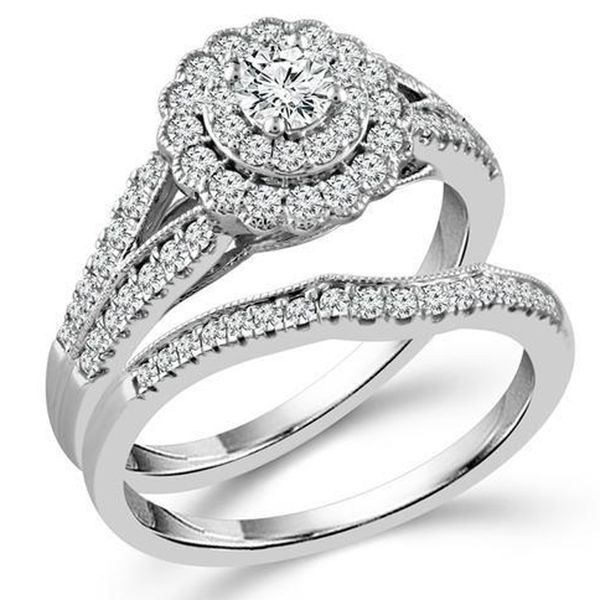 Round Double Diamond Halo Wedding Set Meigs Jewelry Tahlequah, OK