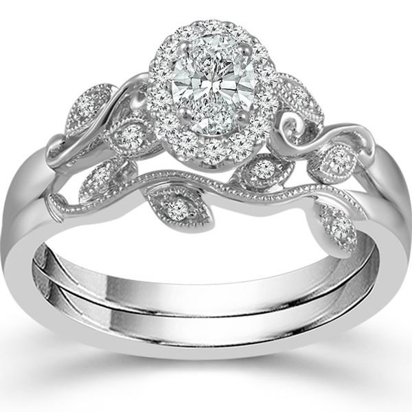 Oval Diamond Halo Milgrain Wedding Set Meigs Jewelry Tahlequah, OK