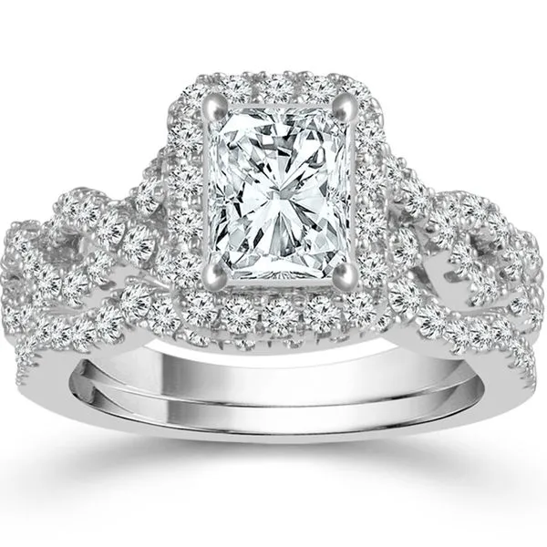 Emerald Cut Diamond Halo Wedding Set Meigs Jewelry Tahlequah, OK