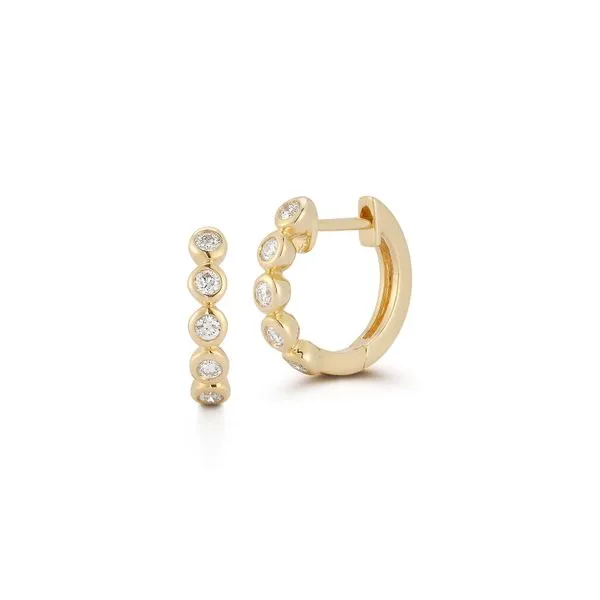 Yellow Gold Bezel Diamond Huggie Earrings Meigs Jewelry Tahlequah, OK