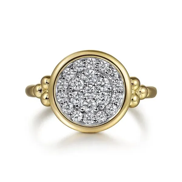Gabriel & Co. 14K White and Yellow Gold Diamond Pave Bujukan Ladies Ring Meigs Jewelry Tahlequah, OK