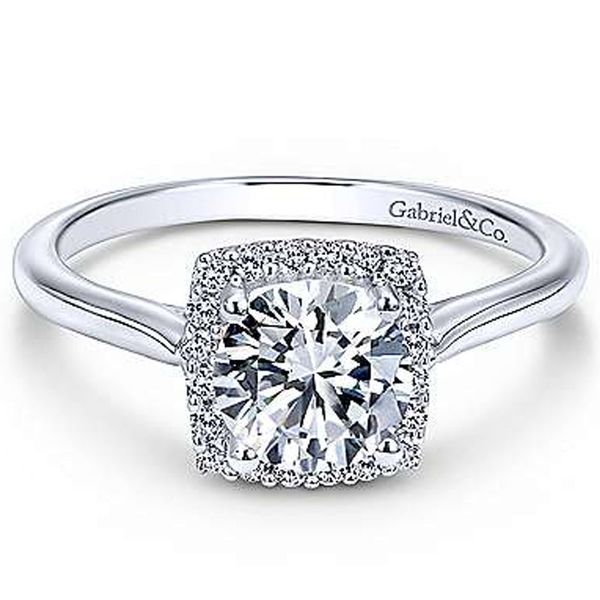 Gabriel & Co. White Gold Cushion Halo Diamond Semi-Mount Meigs Jewelry Tahlequah, OK