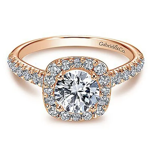 Rose Gold Cushion Halo Diamond Semi Mount Meigs Jewelry Tahlequah, OK