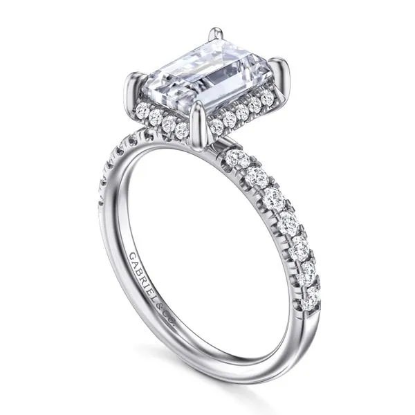 Emerald Cut Tilted Diamond Halo and Shank Semi Mount Image 3 Meigs Jewelry Tahlequah, OK