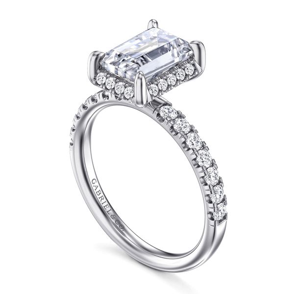 Emerald Cut Tilted Diamond Halo and Shank Semi Mount Image 3 Meigs Jewelry Tahlequah, OK