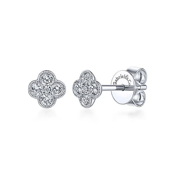 14k White Gold Diamond Clover Stud Earrings 14k White Gold Diamond Clover Stud Earrings