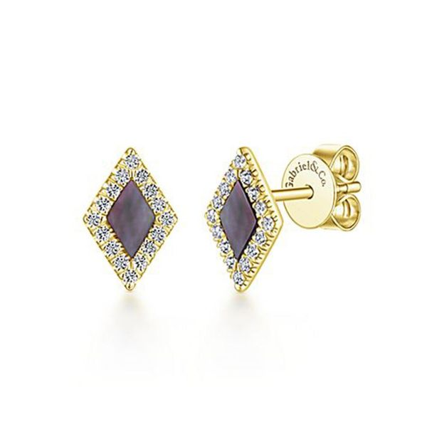 14k Yellow Gold Diamond & Black MOP Stud Earrings Meigs Jewelry Tahlequah, OK