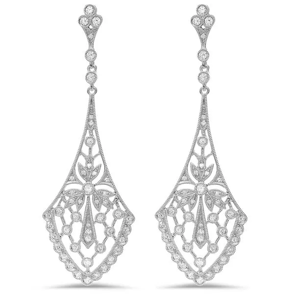 White Gold Ornate Diamond Drop Earrings Meigs Jewelry Tahlequah, OK