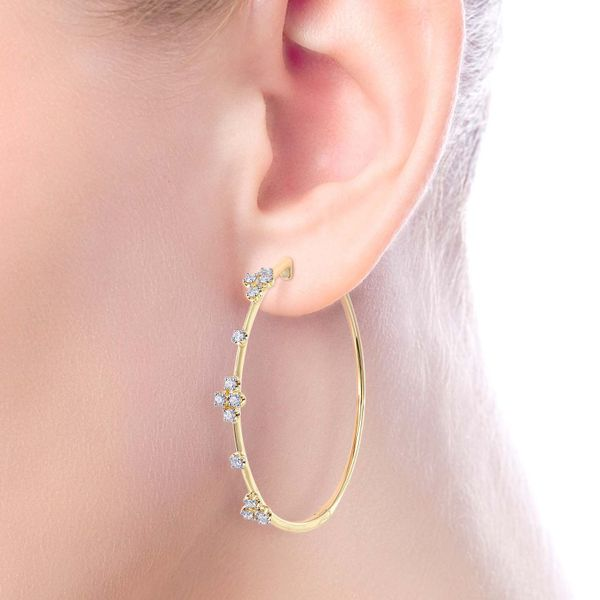 14k Yellow Gold Diamond Hoop Earrings Image 2 Meigs Jewelry Tahlequah, OK