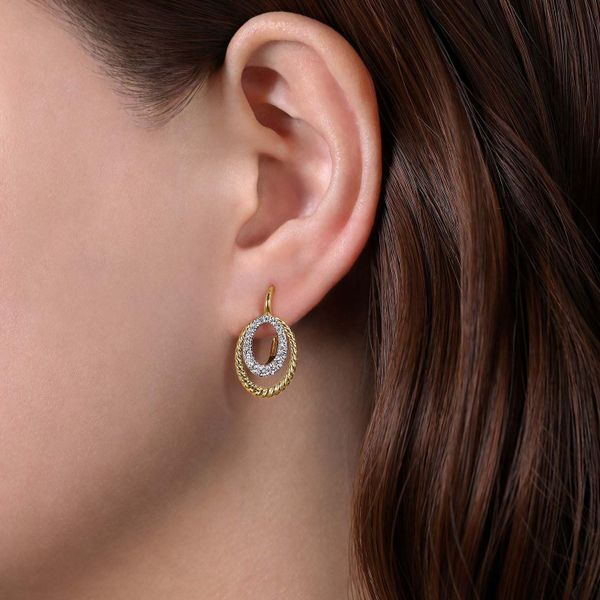 Gabriel & Co Two Tone Diamond Oval Drop Earrings Image 2 Meigs Jewelry Tahlequah, OK