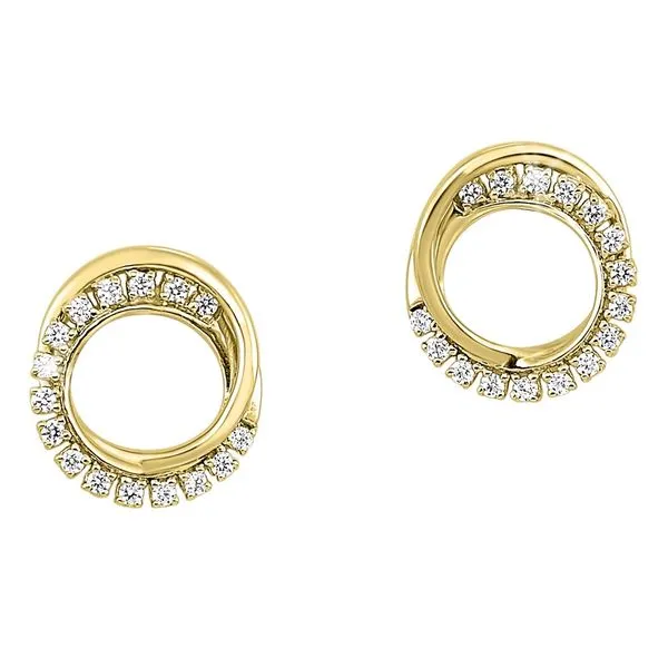 Yellow Gold Polished & Diamond Circle Stud Earrings Meigs Jewelry Tahlequah, OK