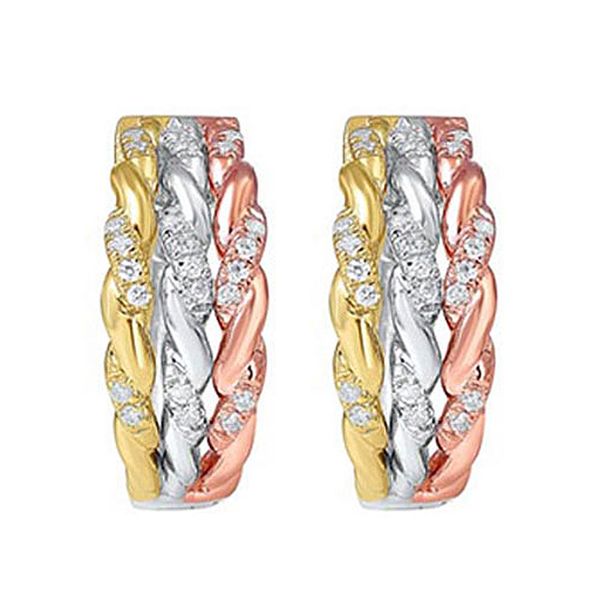 Tri-Color 3 Row Diamond Huggie Earrings Meigs Jewelry Tahlequah, OK
