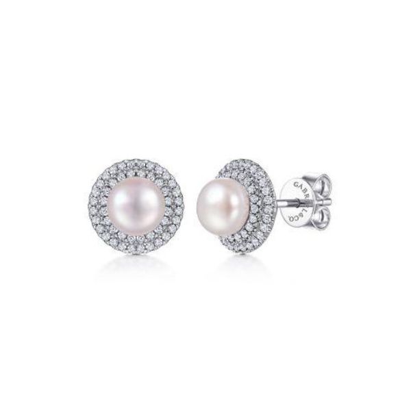 Gabriel & Co. 14k White Gold Diamond Pearl Stud Earrings Meigs Jewelry Tahlequah, OK