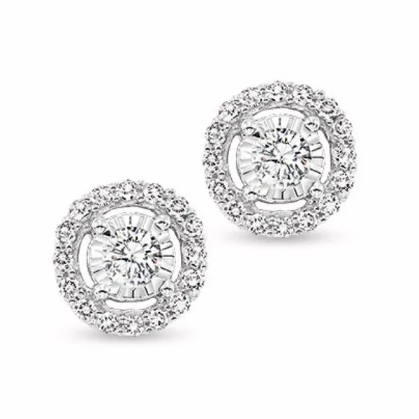 White Gold Diamond Halo Earrings Meigs Jewelry Tahlequah, OK