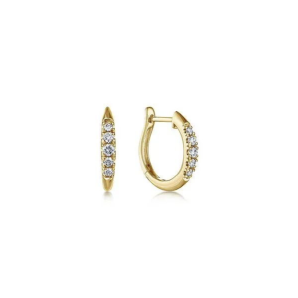 Gabriel & Co. Yellow Gold DIamond Huggie Earrings Meigs Jewelry Tahlequah, OK